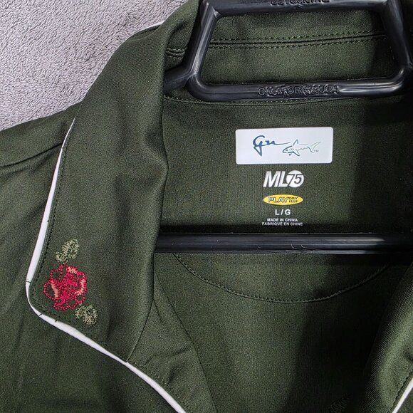 Womens Greg Norman ML75 Green Sleeveless Golf Polo Shirt Embroidered Rose Size L - Picture 2 of 7